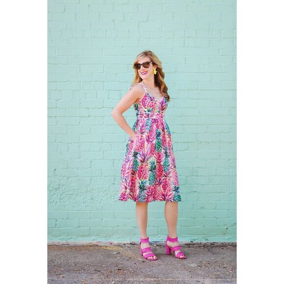 J. Crew Pineapple Sundress Size 14 100% Cotton Palm Beach Tropical Hawaiian - Picture 5 of 10